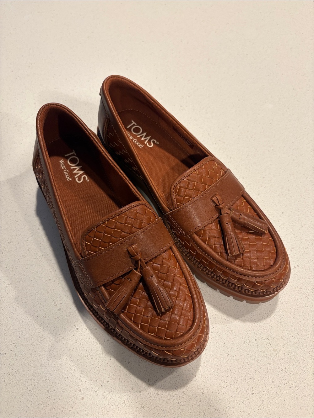 TOMS Men’s Cognac Woven Tassel Slip-On Loafers